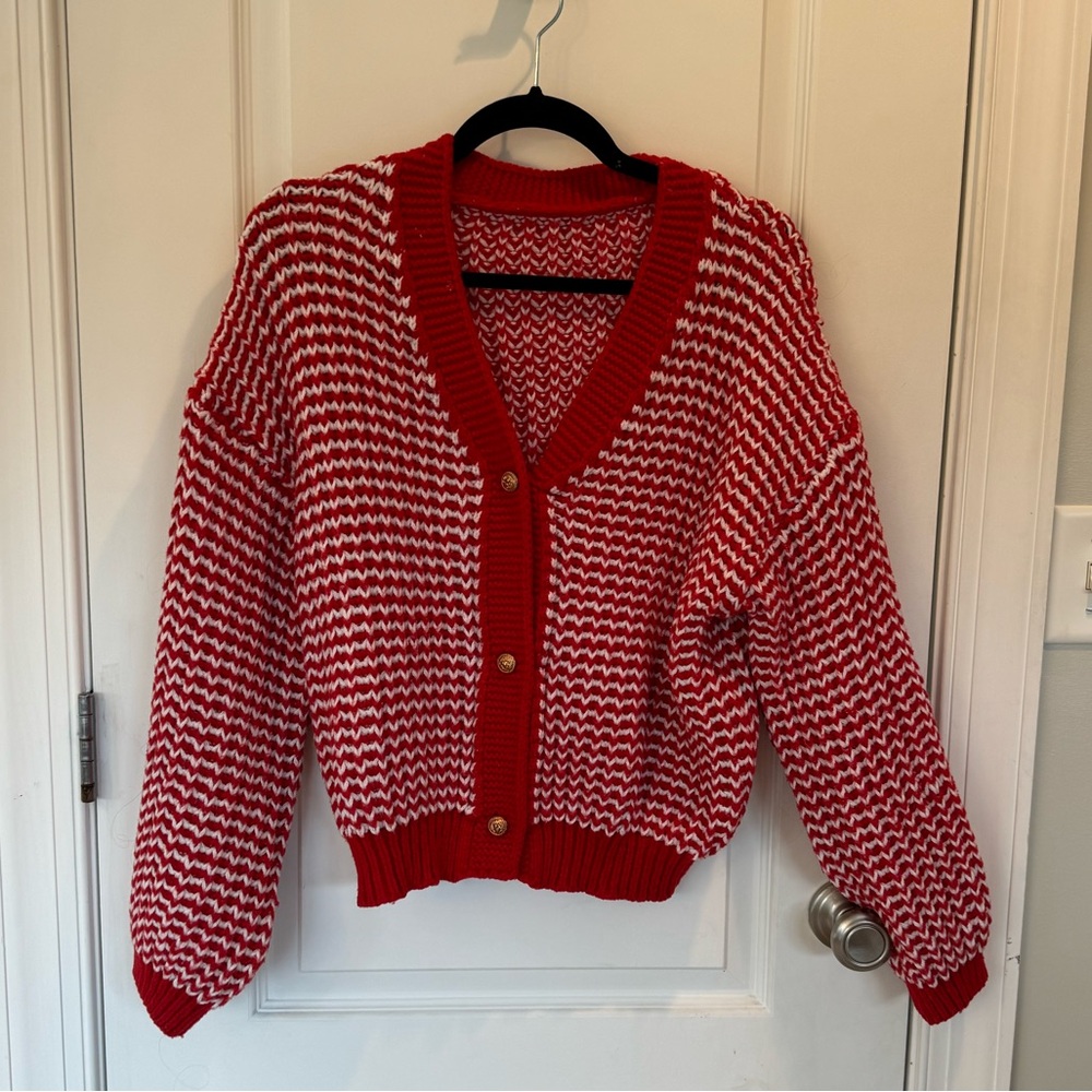Red and White Women's Sweater